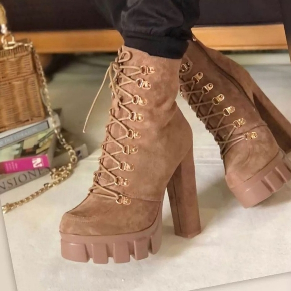 Just In Moon are Back Nude Vegan Suede Boots - Picture 3 of 4